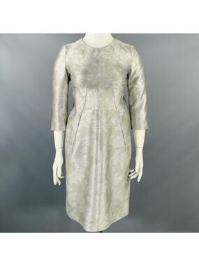 JIL SANDER Size 10 Grey Silver Polyester Silk Embossed A-Line Dress